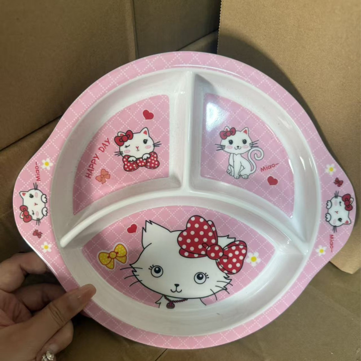 元のメーカーの卸売り膜の中で子供の段の食事の皿の円形の多格の子供の食器の3段の4段の食事の皿を貼ります。