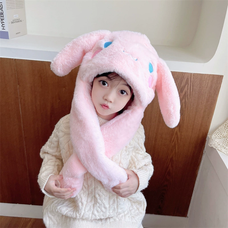 Cute velvet hat with hood, keep warm scarf, demi-season gloves, set for elementary school students, 3 piece set