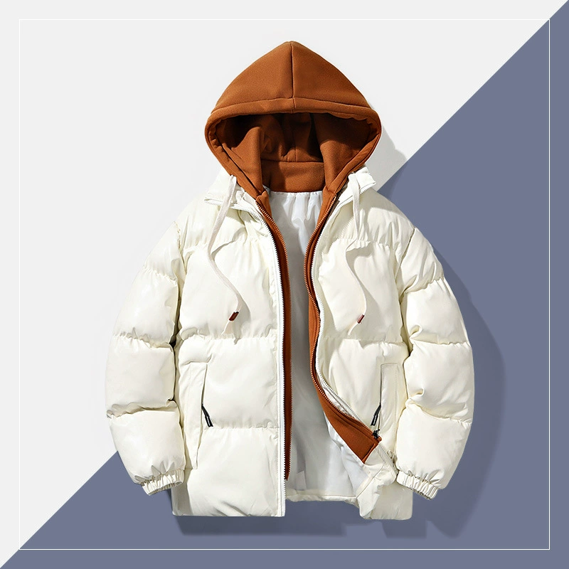 Зимний новый поддельный два хлопчатобумажного пальто мужской куртки модная толстая куртка с капюшоном теплая куртка 28188