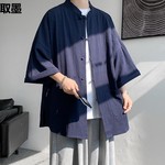 新中式男装亚麻短袖衬衫男夏季民国风汉服长衫外套中山装唐装马褂