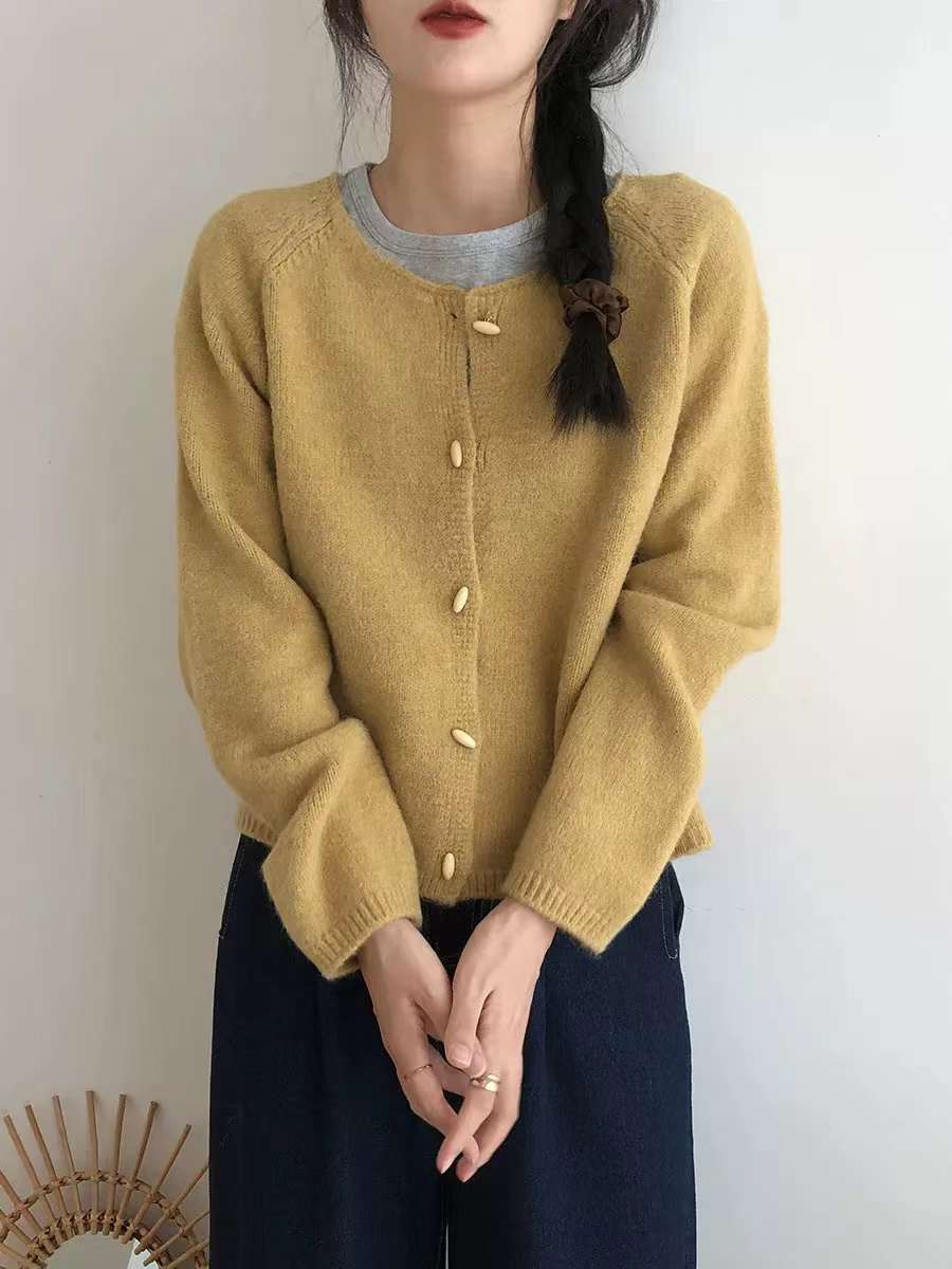 24 invierno Puyuan blando glutinoso cardigan de punto chaqueta para mujeres otoño 2024 nuevo estilo coreano suelto
