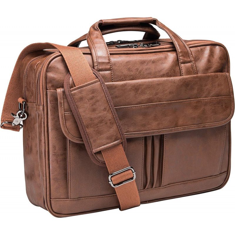 Cartero de cuero de hombre 17.3 pulgadas portátil maletín bolso de negocios bolso de computadora