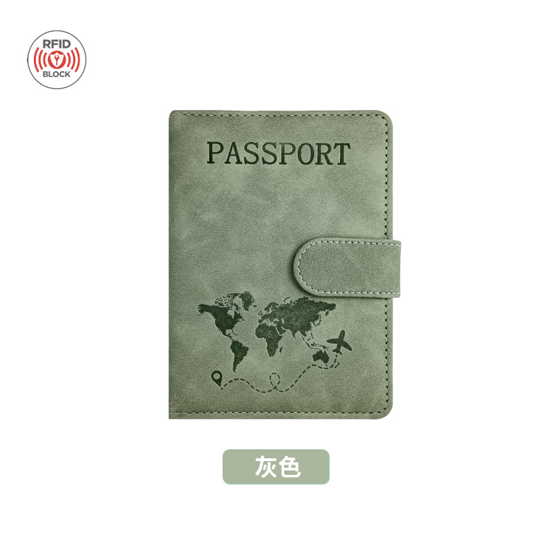 Cubierta de pasaporte gris con hebilla magnética