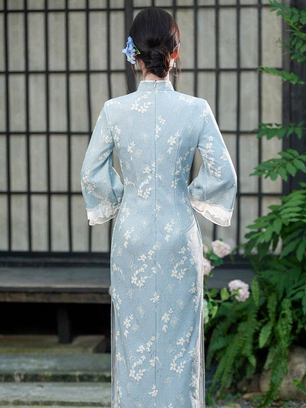 新中式国风蓝色倒大袖改良旗袍气质温婉大方年轻款连衣裙2025新款|undefined