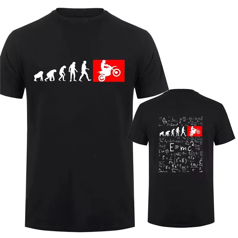 Human Evolution Motorcycle Off-Road Design Retro T-Shirt Men's Motorcycle Speedometer Personalized Print T-Shirt