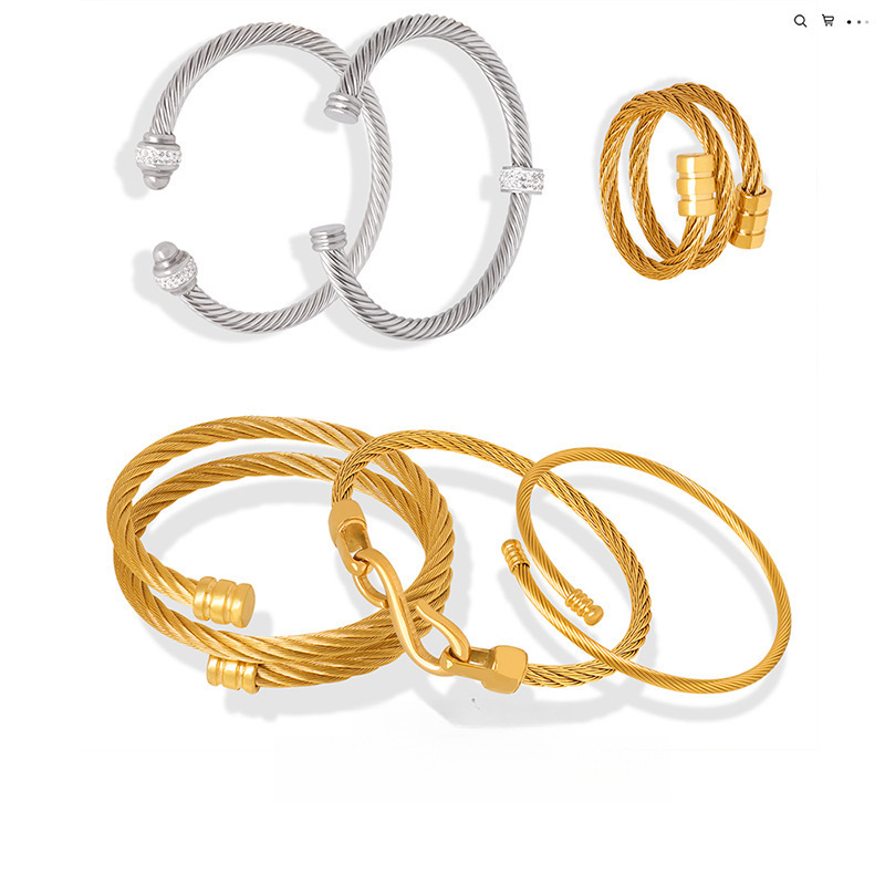 欧美网红简约潮流复古手镯 百搭不掉色钛钢镀手环玫瑰金