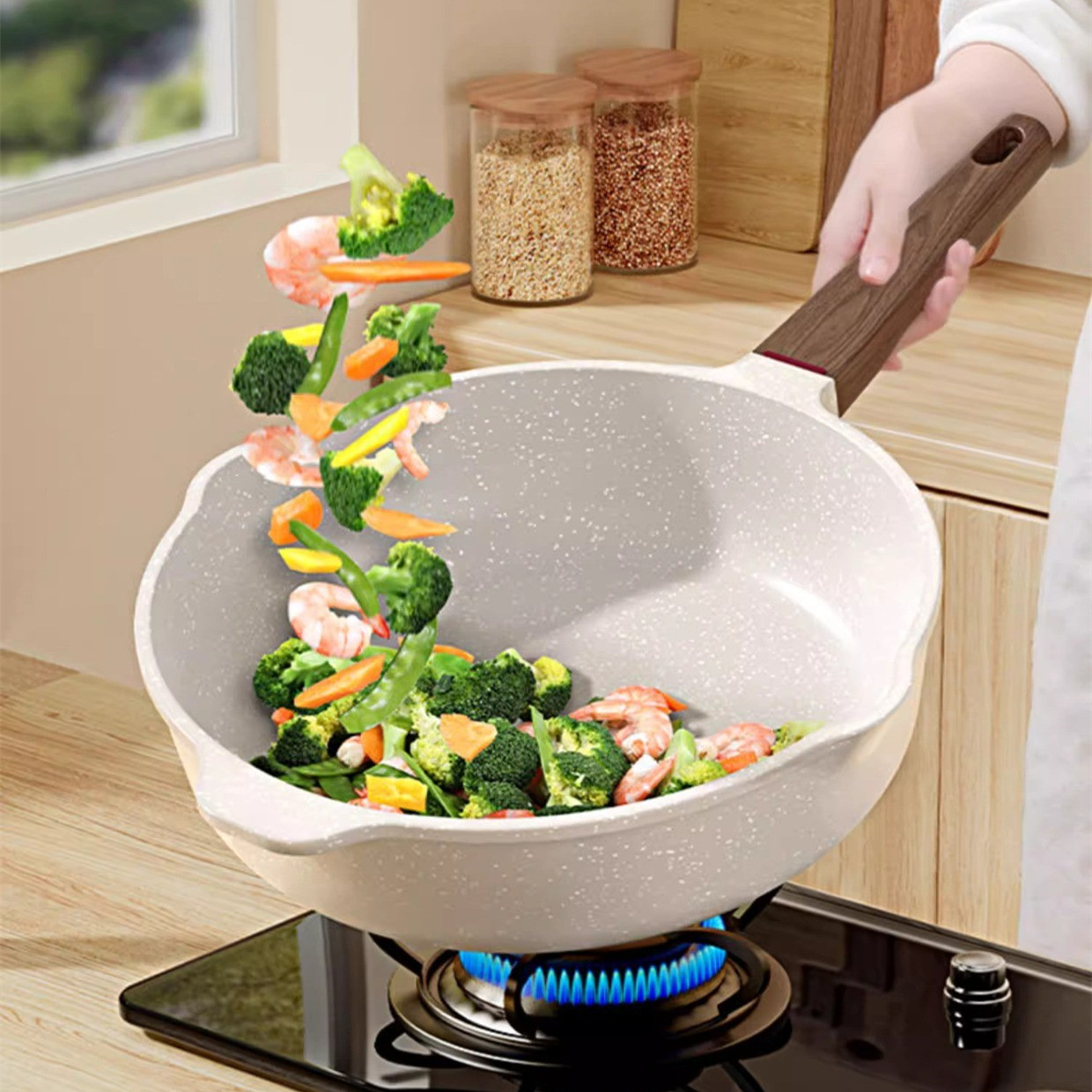 平底不粘锅家用煎蛋神器煎饼油炸电磁炉煤气灶专用麦饭石不沾锅