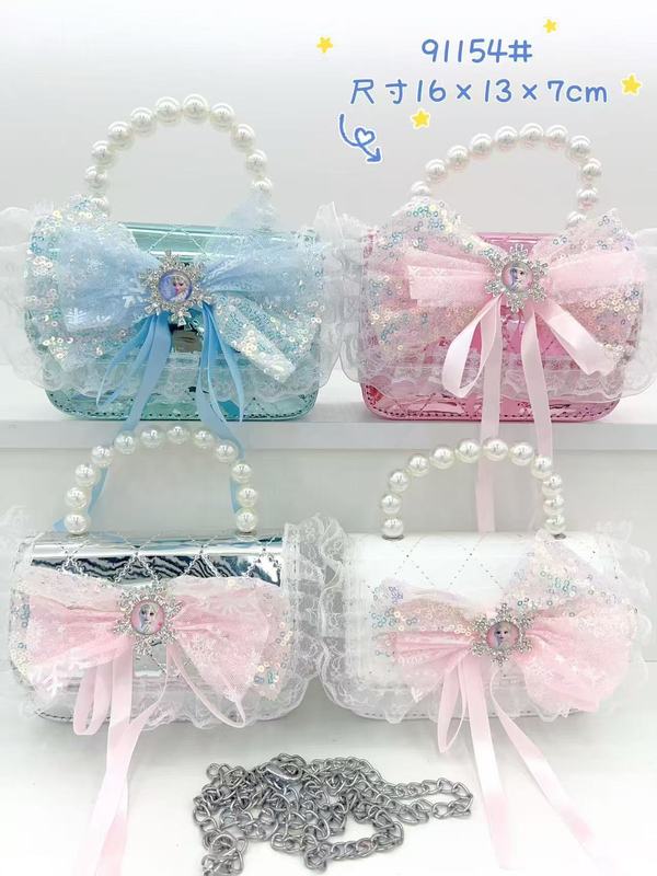 子供用の新しい女の子の真珠のハンドバッグ菱格レースの蝶結びの女の子のショルダーバッグの小銭のショルダーバッグのファッション|undefined