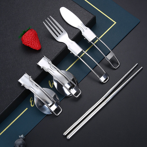 304 stainless steel portable foldable tableware set outdoor travel camping creative knife, fork, spoon, chopsticks, salad spoon
