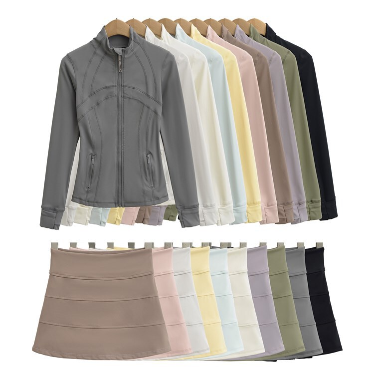 Summer Slim Yoga Sports Jacket Coat Short Skirt suit Women's Fitness Slimming Shaping Top High Waist Tennis Skirt