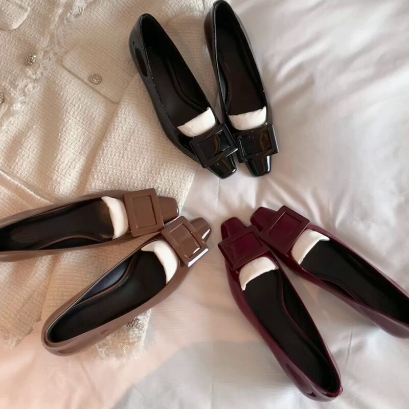 Ready Stock, Immediate Dispatch~ Grape Mom Design Director~ French-Style Genuine Leather Square Toe Square Buckle Kitten Heel Single Shoes for Women, Ol Commuting Shoes