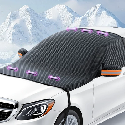 Car snow shield magnetic front Car snow shield - orange-reflective-strips