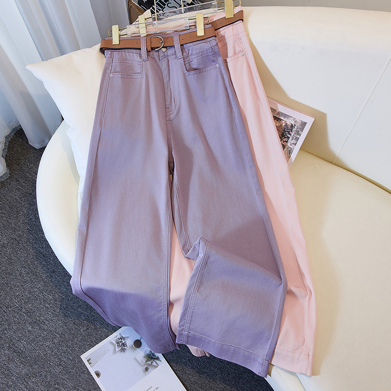 妙珍 夏用 テンセル 薄手 ハイウエスト ワイドレッグパンツ デニムパンツ レディース 九分丈 ストレートパンツ 女性用 3307 ワイドレッグ 着痩せ効果|undefined