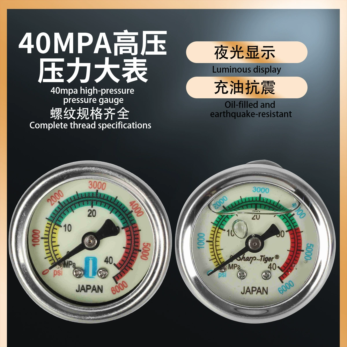 Манометр высокого давления из нержавеющей стали постоянного давления 40 МПа светящийся маслозаполнитель противоударный насос высокого давления 30 МПа специальные аксессуары