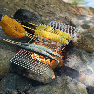 Outdoor Foldable Grill Net Grilled Fish Mesh 304 Stainless Steel Barbecue Mesh Camping Rectangular Thickened Barbecue Mesh