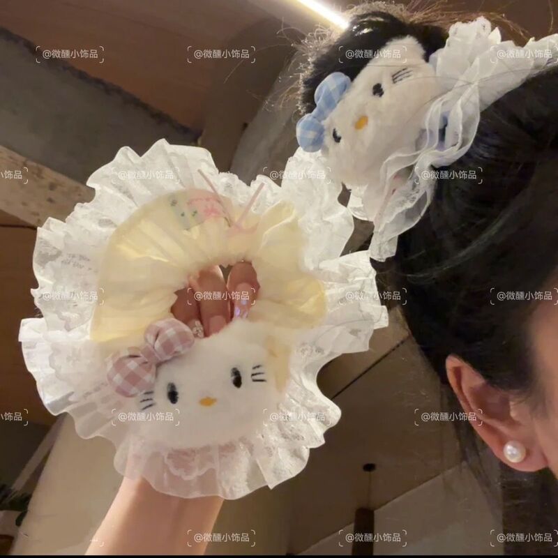 新款可爱猫咪牛仔肠圈发圈日系甜美高颜值少女马尾发绳皮筋发饰|undefined