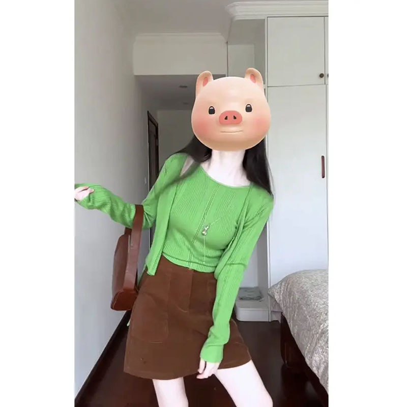 早秋氛围感穿搭洋气修身外搭开衫女时尚吊带背心复古高腰短裙套装|undefined