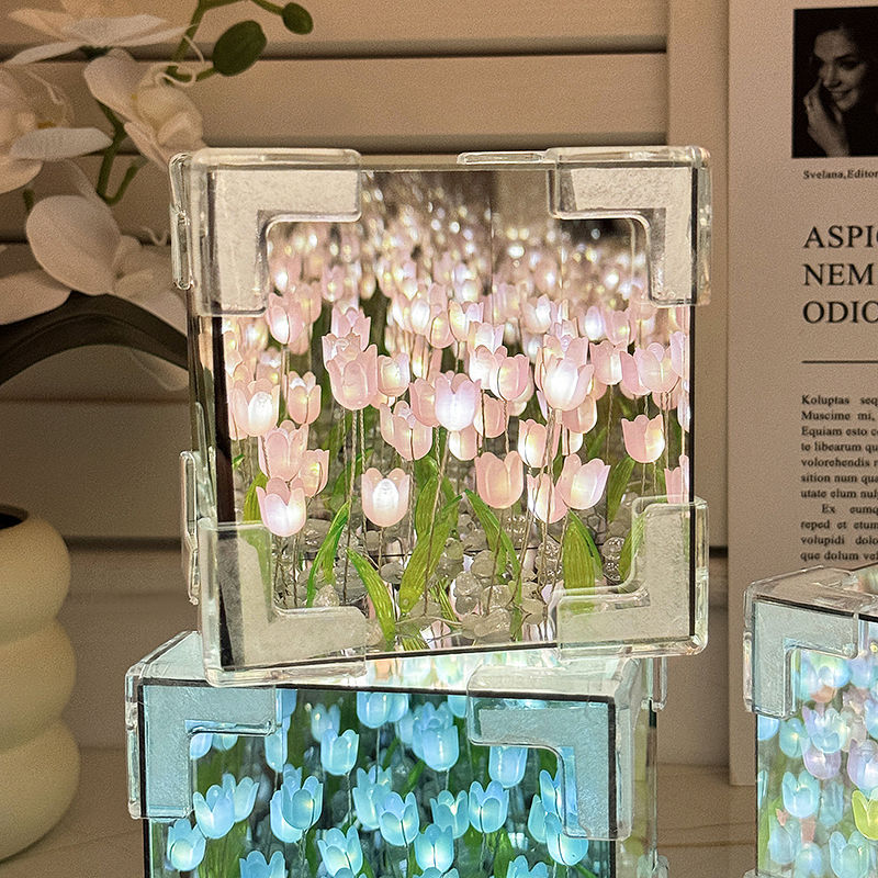 Cubo de Rubik Tulip hecho a mano Flower Sea Night Light Regalo de cumpleaños de alta calidad hecho a mano para niñas