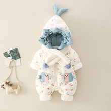 嬰兒秋冬套裝衣服帶帽加厚0-3個月女寶寶抱衣7滿月公主連體衣冬裝