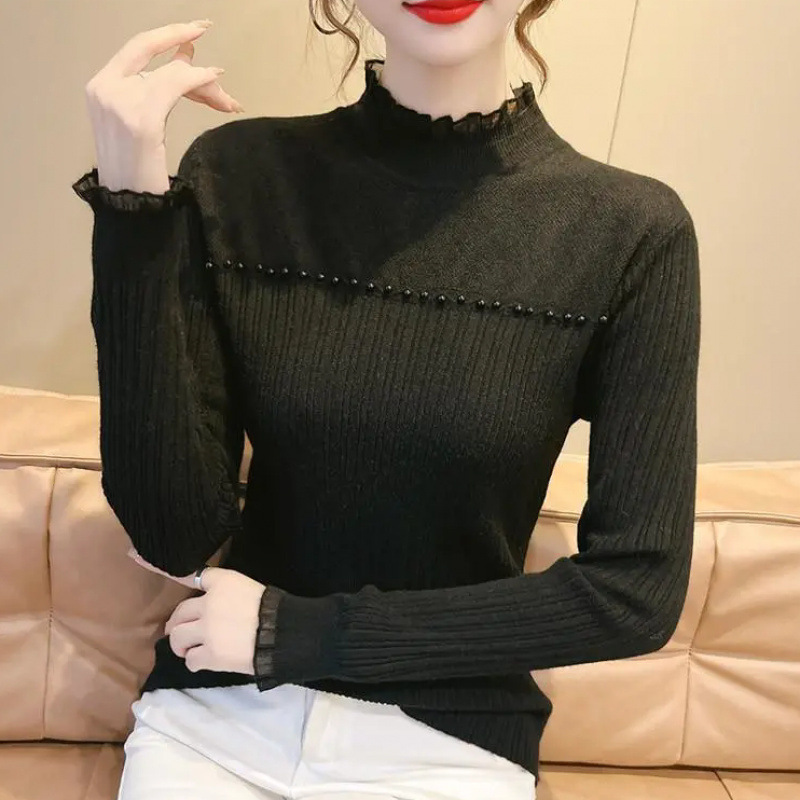 Autumn base body-friendly lace knitted sweater