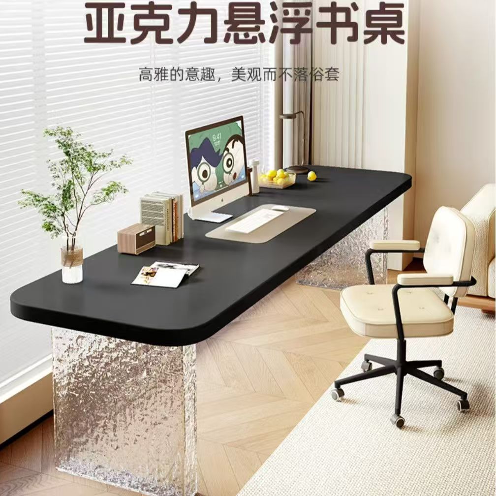 Solid Wood Desk Black Stone Pattern Acrylic Office Desk Double Long Desk Computer Desk