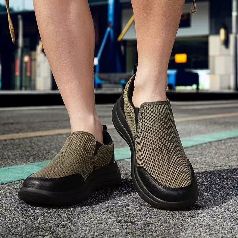 Мужские слипоны большого размера, однотонные дышащие повседневные туфли из сетки, легкие мужские кроссовки на толстой подошве