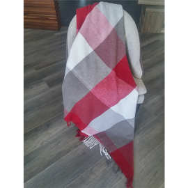 羊毛流苏膝盖毯英式格子空调室内户外两用格子流苏披毯