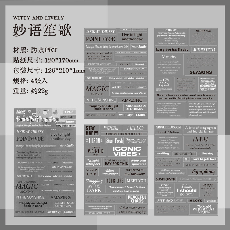 Serie de susurros en inglés Serie de sal Frases creativas en inglés Pet Libro de mano en inglés Material de decoración Pegatinas Pegatinas Transfronterizo