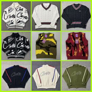 Foreign Trade Winter New Style Embroidered Letter Trendy High Street Casual Fashion Color-Blocked Twist V-Neck Knitted Pullover Sweater