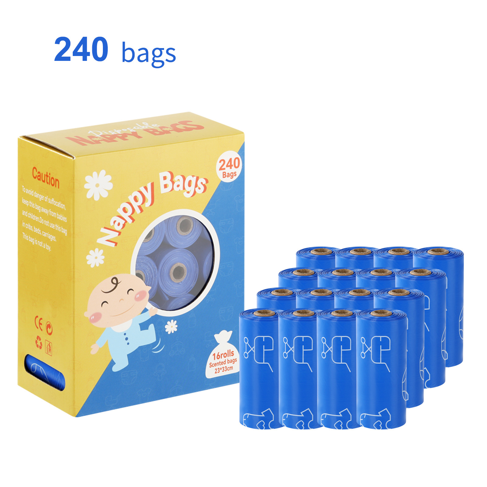 Transfronterizos temu bolsas impermeables para bebés desechables de boca plana enrollar bolsas de basura de pañales portátiles para salir