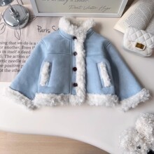 韩版洋气秋冬休闲女童加绒加厚麂皮绒外套儿童宝宝保暖羊羔绒大衣