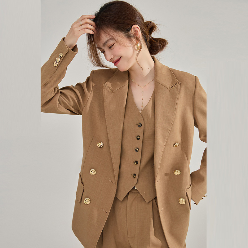 New m Brand Double-Breasted Silhouette Lapel Slim-Fit Fashionable Professional Formal Suit Jacket for Women 22338