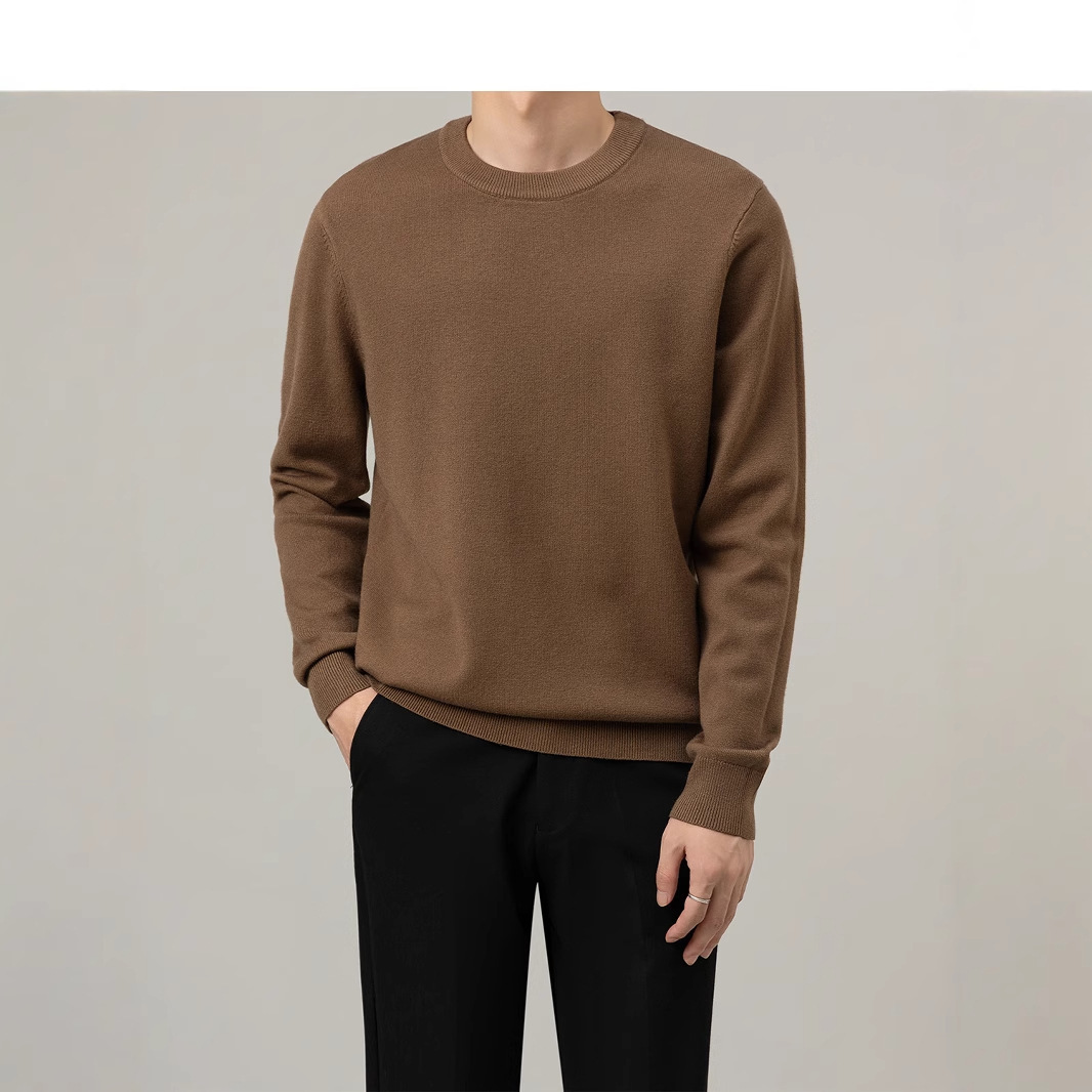 Suéter de hombre otoño y invierno nuevo cuello redondo caliente delgado casual hombre camiseta de fondo de color sólido de moda de hombre