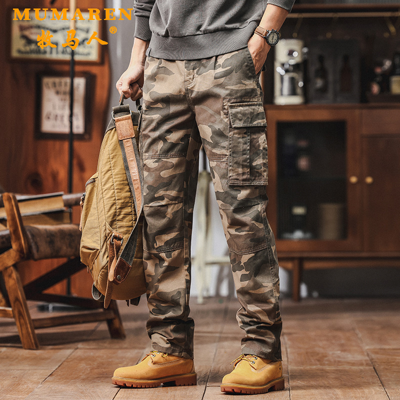 Wrangler in stock Men's Autumn and Winter Thick Multi-bag Casual Pants Men's Work Long Pants plus size Straight Pants Autumn and Winter