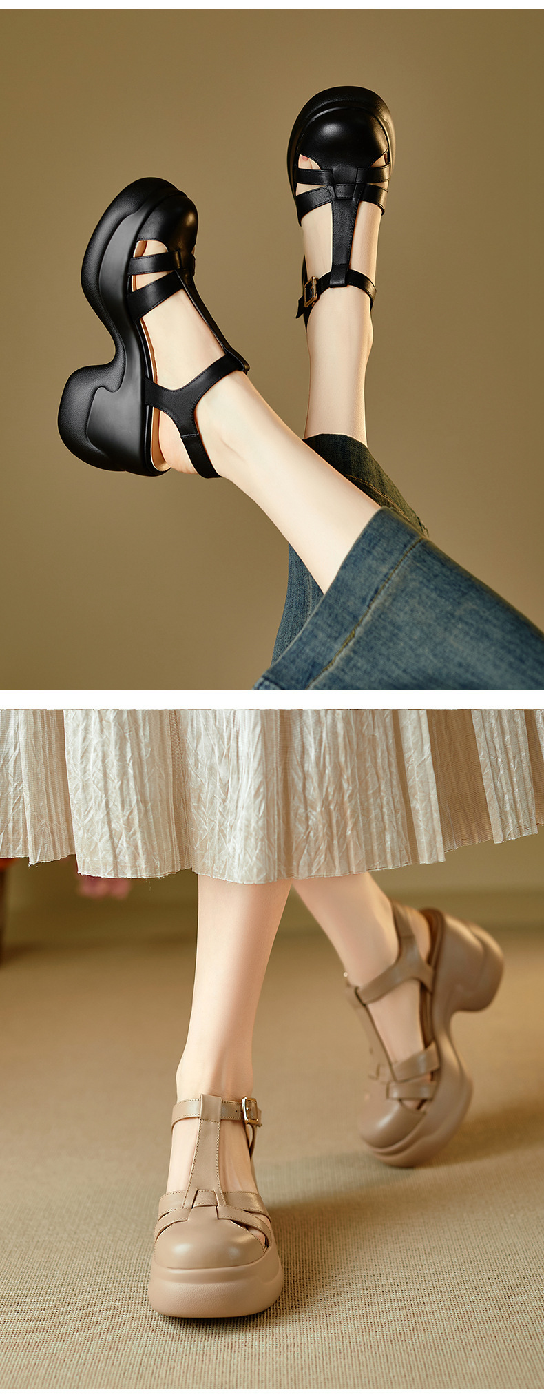 Sandal nữ quai chữ T đế xốp dày phong cách La Mã — đen chi tiết 7