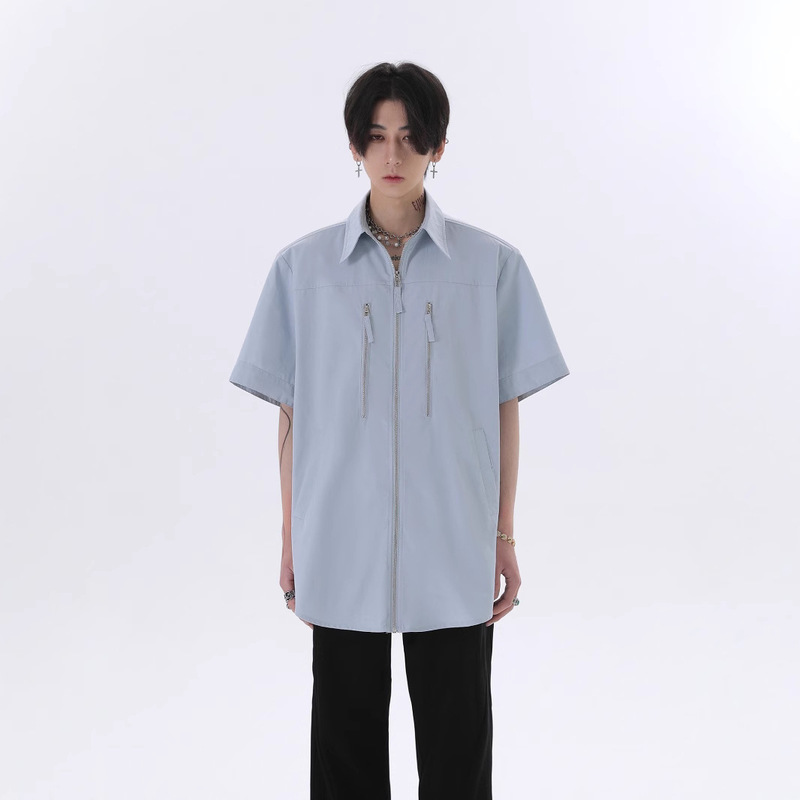 Yprs Men's Solid Color Zipper Workwear Short Sleeve Shirt Men's 2025 Summer New Loose Casual Shirt Wholesale