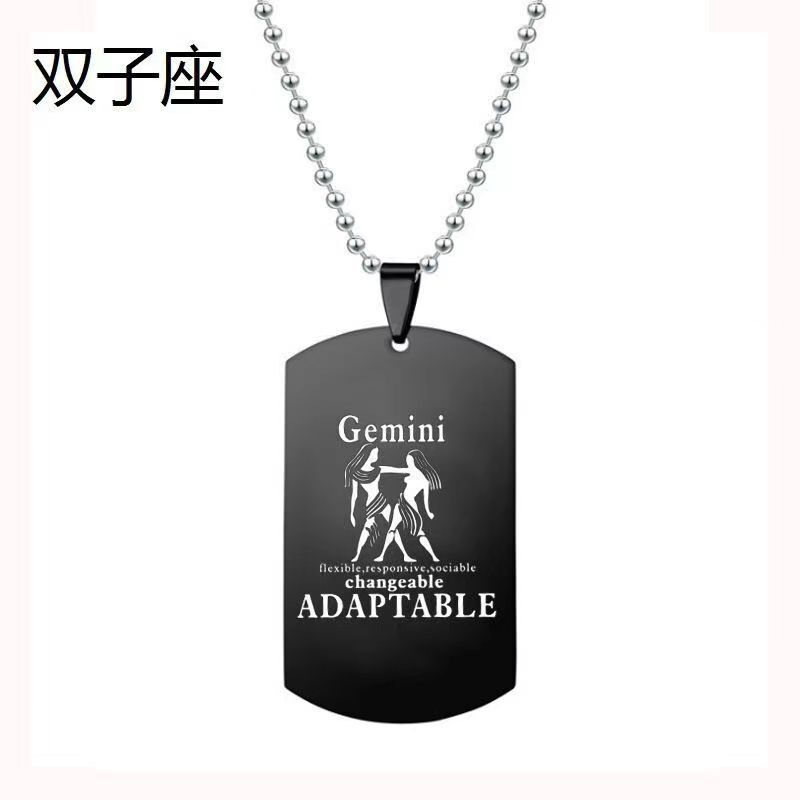 欧米越境供給12星座ネックレスチタン鋼ブラックミリタリータグステンレスペンダントジュエリー卸売星座ペンダント|undefined