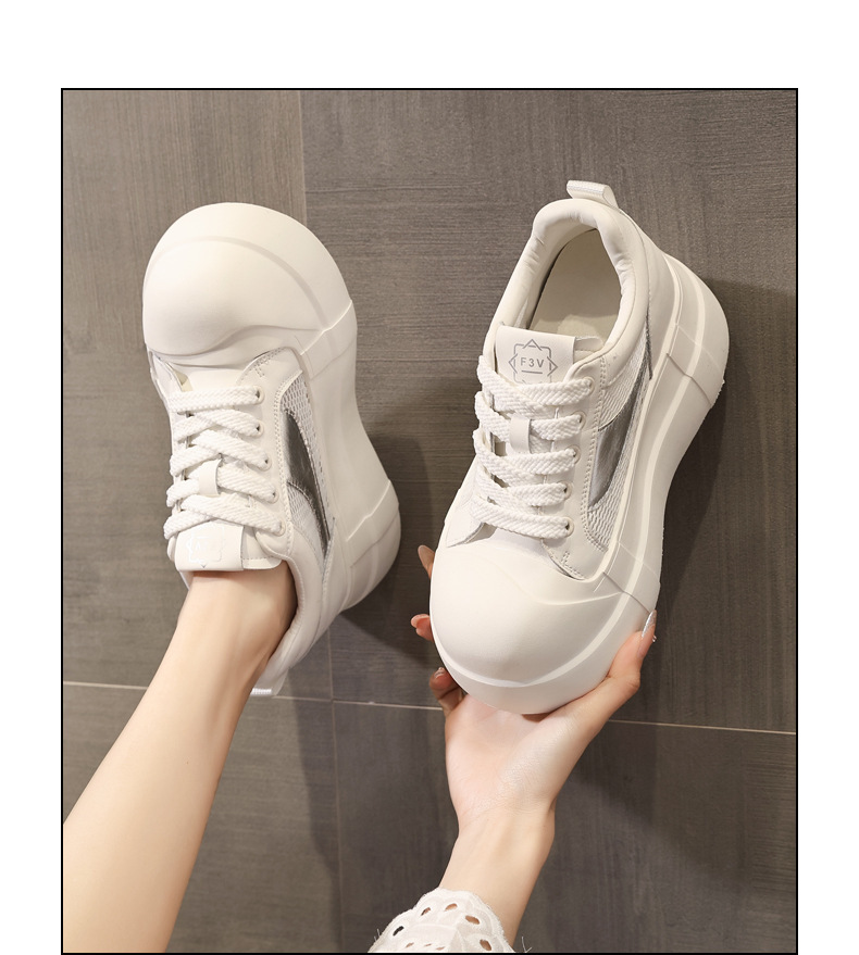 Giày sneaker nữ đế dày tăng chiều cao phong cách thể thao trắng basic — Bạc trắng chi tiết 14
