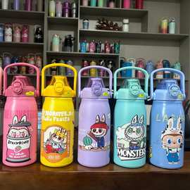 新款图片大容量大壶不锈钢保温杯手提壶带吸管户外水杯