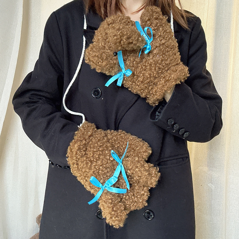 Lazy Holiday~Shop/Teddy Hairy Cartoon Cute Gloves Hat Scarf 3-Piece Set for Autumn and Winter Warmth_voghion.com
