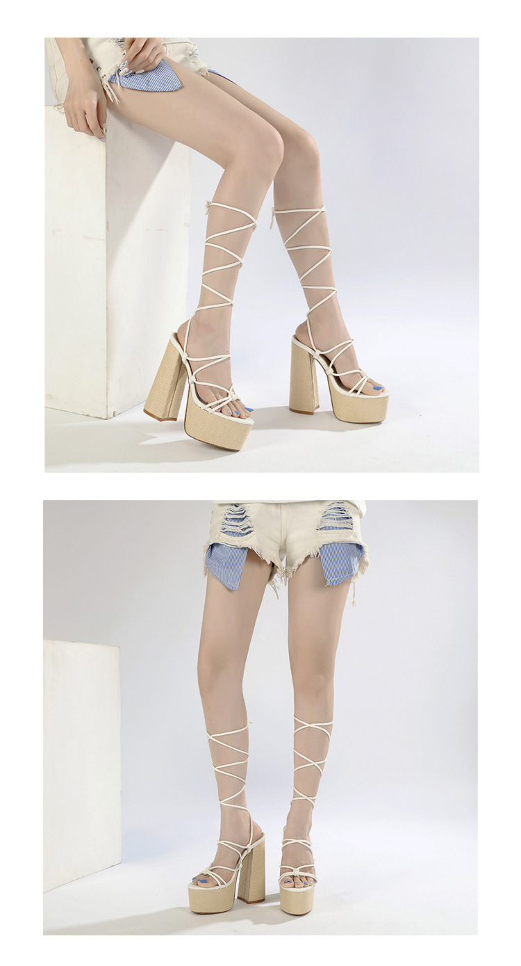 Sandal cao gót nữ đế dày platform mũi hở quai buộc dây — Màu đen chi tiết 12