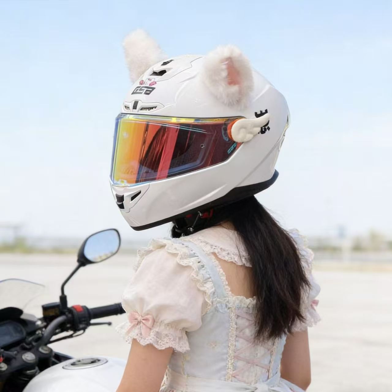 Internet Celebrity Helmet Decoration Motorcycle Helmet Full-Face Helmet Accessories Plush Cat Ears Ski Helmet Universal