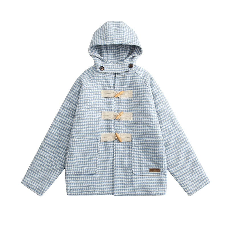 Retro Woolen Coat Unisex, Thickened Winter Jacket, Houndstooth Plaid 2021