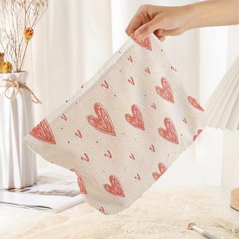 Daily Occasion Corduroy Material Heart Shape Pattern Cute Heart Shape Corduroy Square Makeup Bags