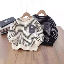 儿童卫衣2025春秋新款男女童长袖圆领衫韩版时尚条字母条纹童装潮