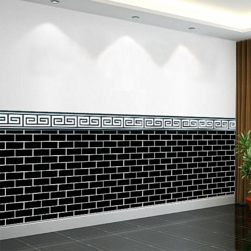 [높이 1 미터 및 길이 10 미터] 수평 큰 검은 벽돌 + 허리 라인