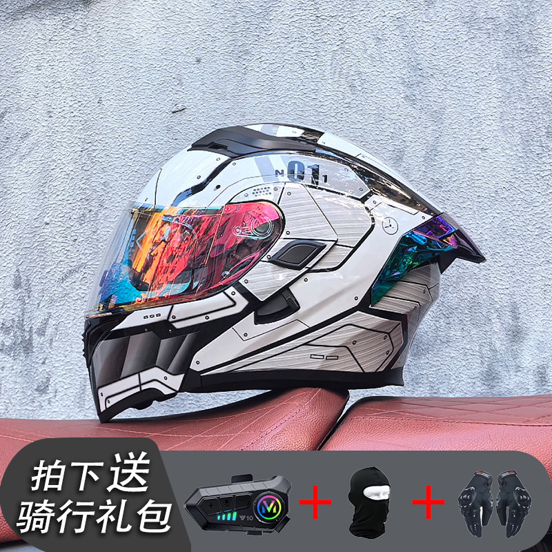 ORZ Casco de carreras Casco de doble lente totalmente cubierto para hombre Casco completo Four Seasons Travel Rally Casco completo Personalidad Bluetooth