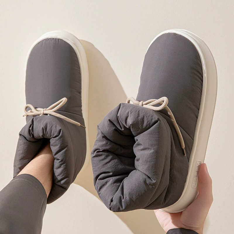 Мужские хлопковые тапочки с высоким берцем, зимняя пуховая ткань, водонепроницаемая и теплая домашняя и уличная одежда, хлопковая обувь на толстой подошве для женщин.