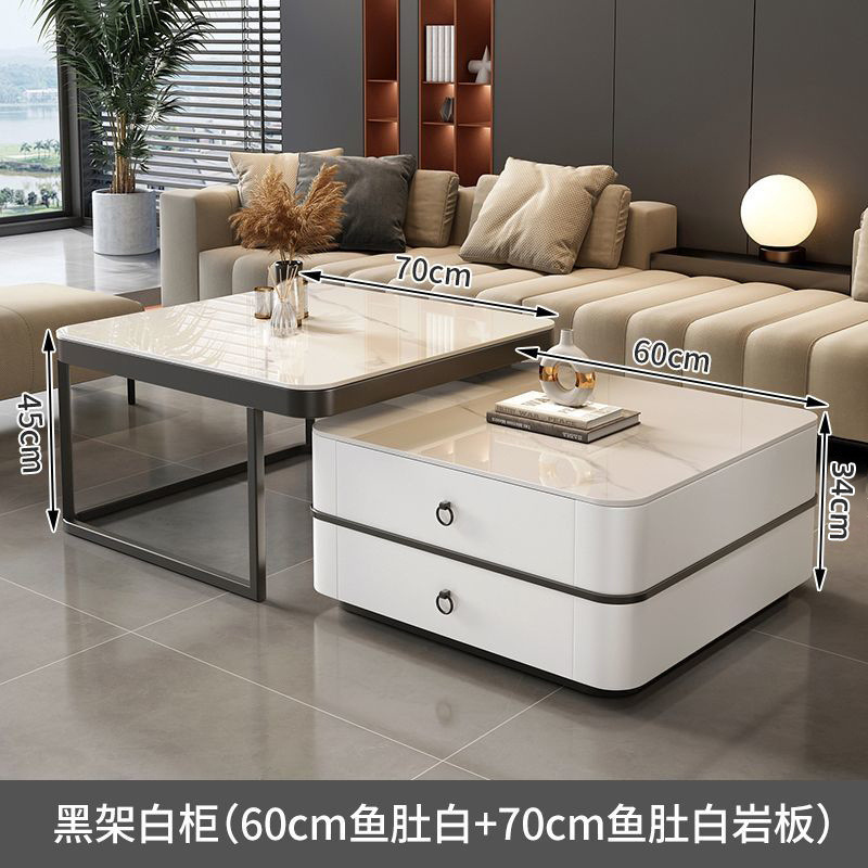 Mesa de centro de pizarra de roca, mesa de centro simple moderna de lujo ligero, sala de estar, hogar, apartamento pequeño, balcón, mesa auxiliar cuadrada italiana