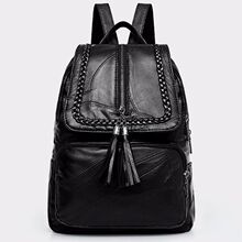 2024 Women's PU Leather Backpack School Bag Classic Black Wa